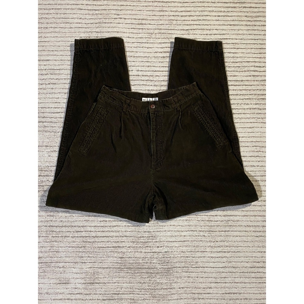 Vintage Dressbarn Corduroy Pants Womens 12 Brown High Waist Pleated Tapered Leg